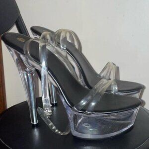 Womens transparent clear Platform Stiletto Heeled Ankle Strap Sandals 7.5 (SOLD)